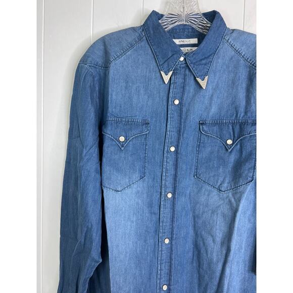 One Teaspoon Men's Django Western Shirt in Blue Ivy Size Large NWT - Picture 4 of 8